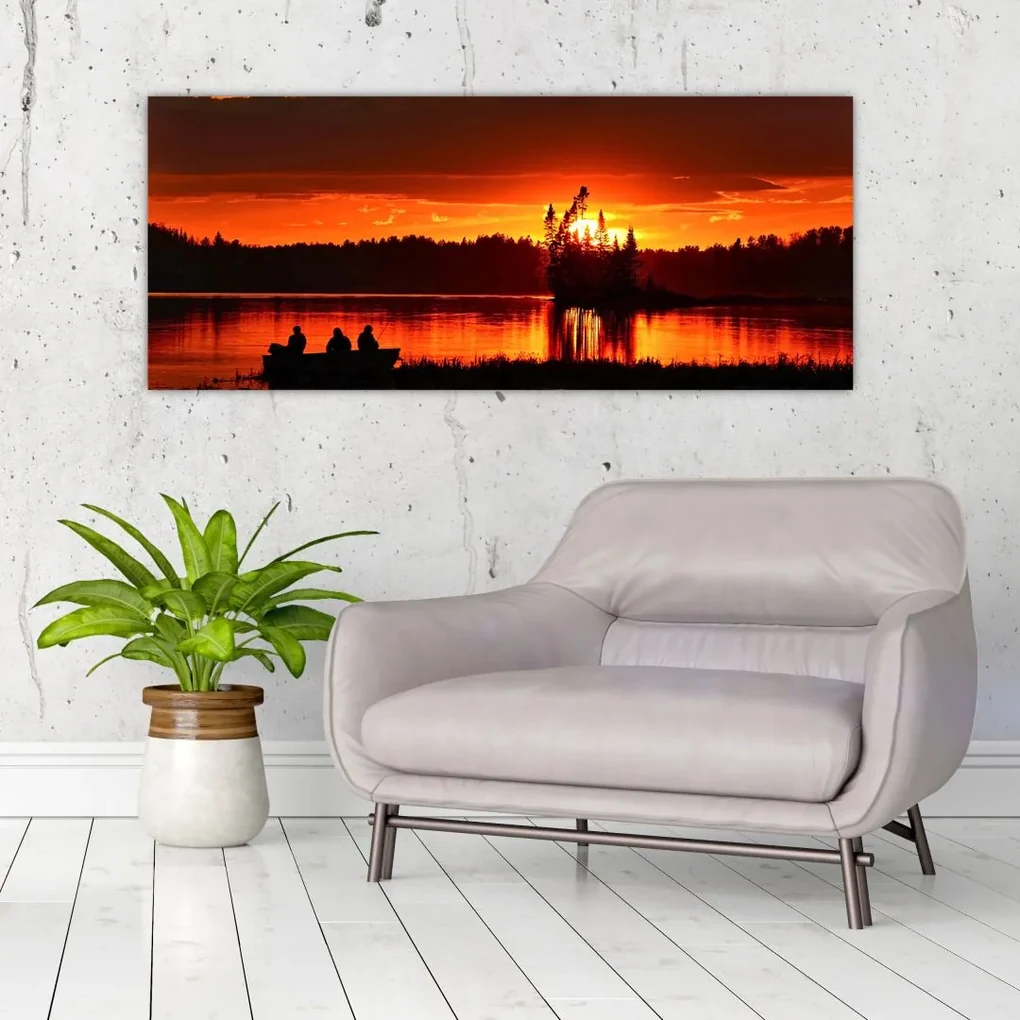Obraz - Rybári na jazere (120x50 cm)