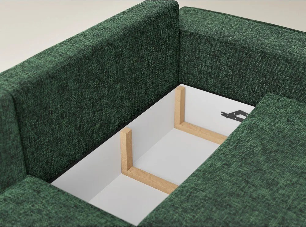 Tmavozelená ženilková rozkladacia/s úložným priestorom rohová pohovka (ľavý roh/do L) Tonga – Maison de Rêve