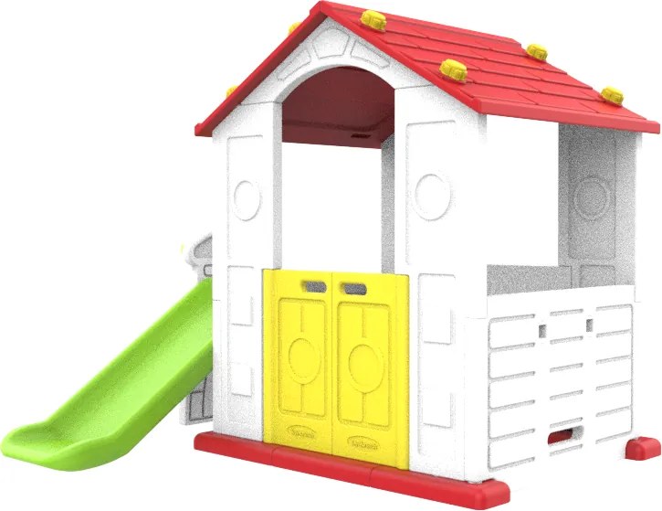 Ramiz Detský záhradný domček 3 v 1 Červená strecha + šmýkačka + basketbalový kôš