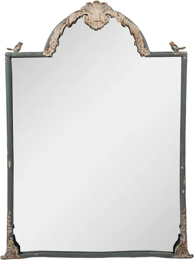 Modré antik kovové zrkadlo s vtáčikmi Birdi - 60*3*91 cm