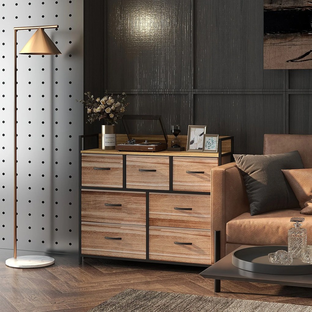 HOMCOM 7 Zásuvkový Stojan - Čierny Oceľový Rám - 98 x 29 x 85 cm, Spálňa, Predsieň, Obývacia Izba, Čierna a Prírodná | Aosom