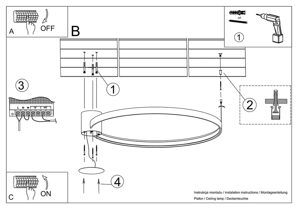 Thoro Lighting Stropné svietidlo RIO 55 biele 3000K