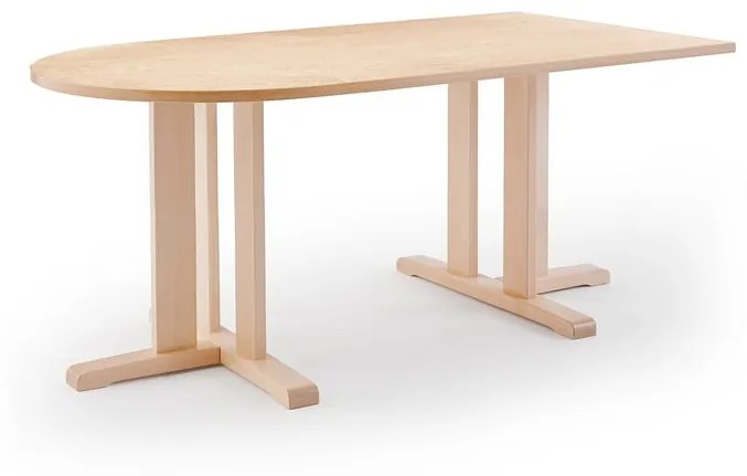 Stôl KUPOL, polovičný ovál, 1800x800x720 mm, linoleum - béžová, breza