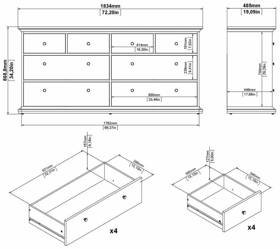 Biela nízka komoda 183x87 cm Paris – Tvilum