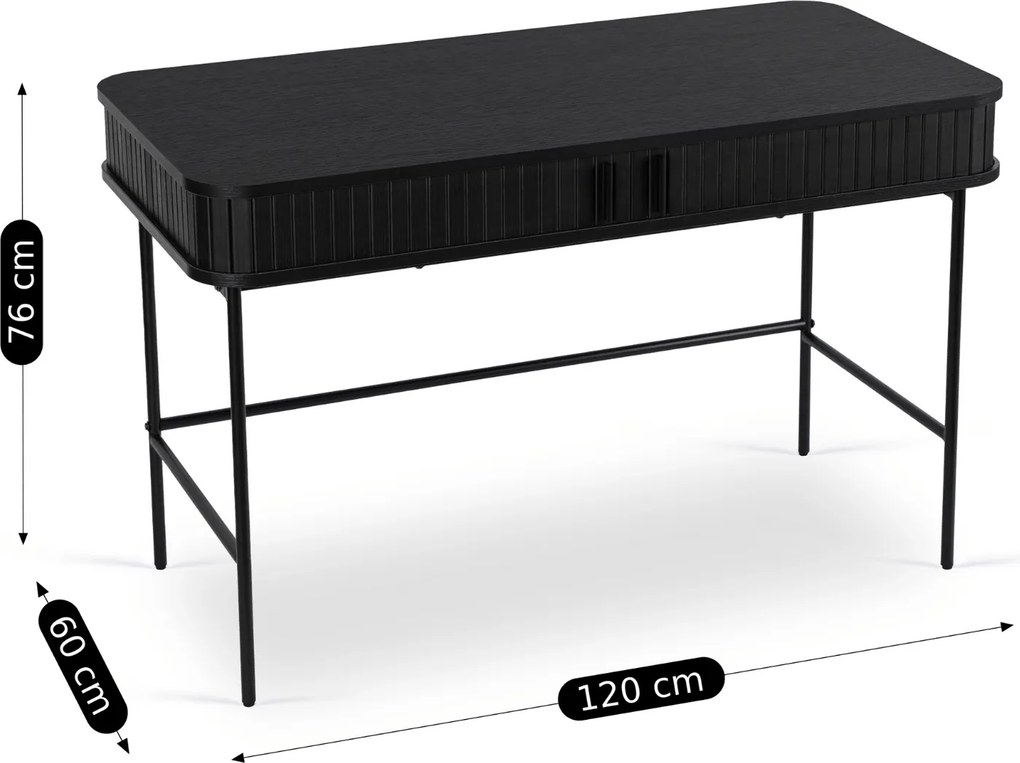 Vintino Písací stôl TRISHA 120 cm ryhovaný čierny