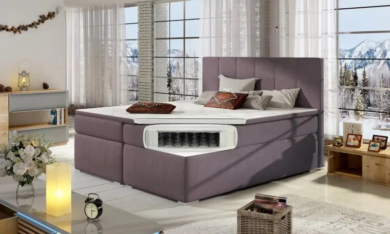 Posteľ Boxspring Boleria 200x180, fialová (látka - bb 08)