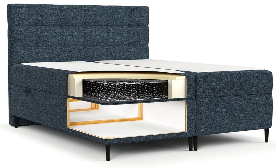 Tmavomodrá boxspring posteľ s úložným priestorom 140x200 cm Urbaneo – Maison de Rêve