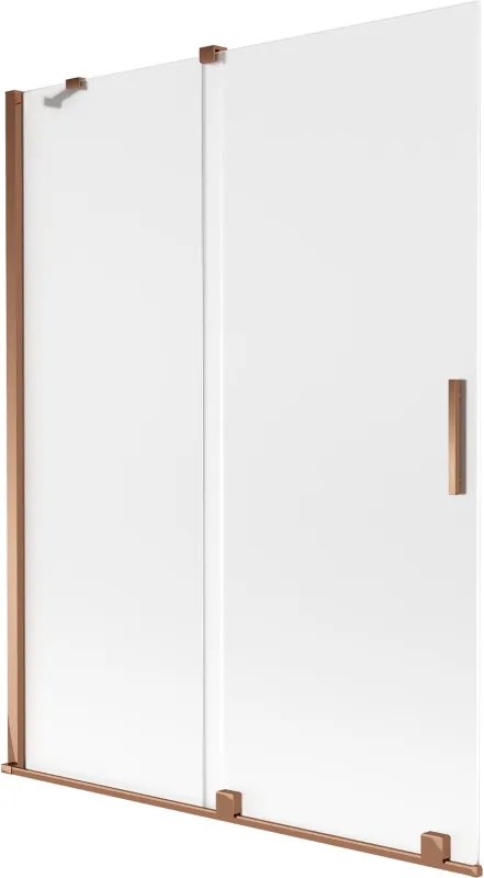 Mexen Velar, 2-krídlová posuvná vaňová zástena 130 x 150 cm, 8mm sklo námraza, ružové zlato, 896-130-000-31-60