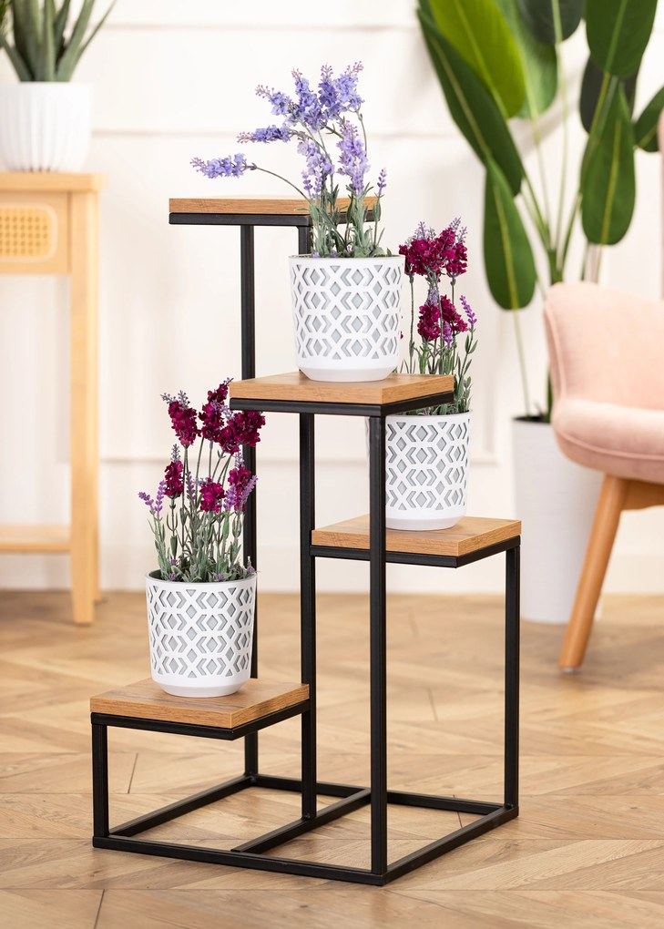 STOJAN NA KVETINÁČ KASKADA 79X40X40 CM ČIERNA/HNEDÁ