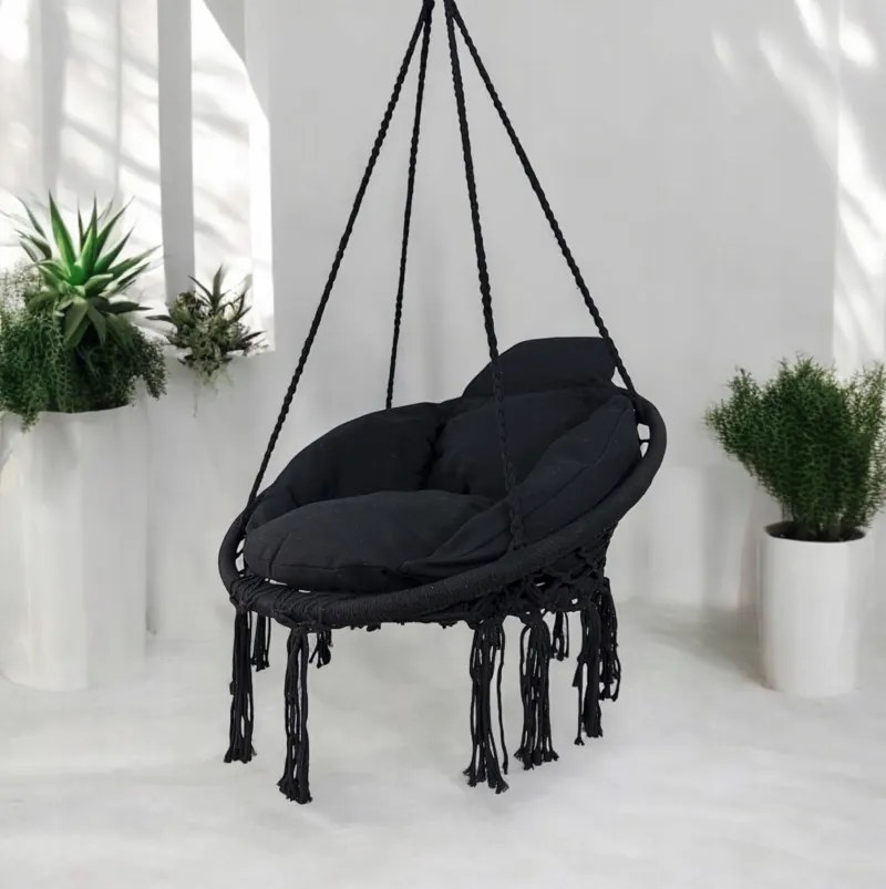 Závesné kreslo s vankúšom - bocianie hniezdo 80 cm béžová
