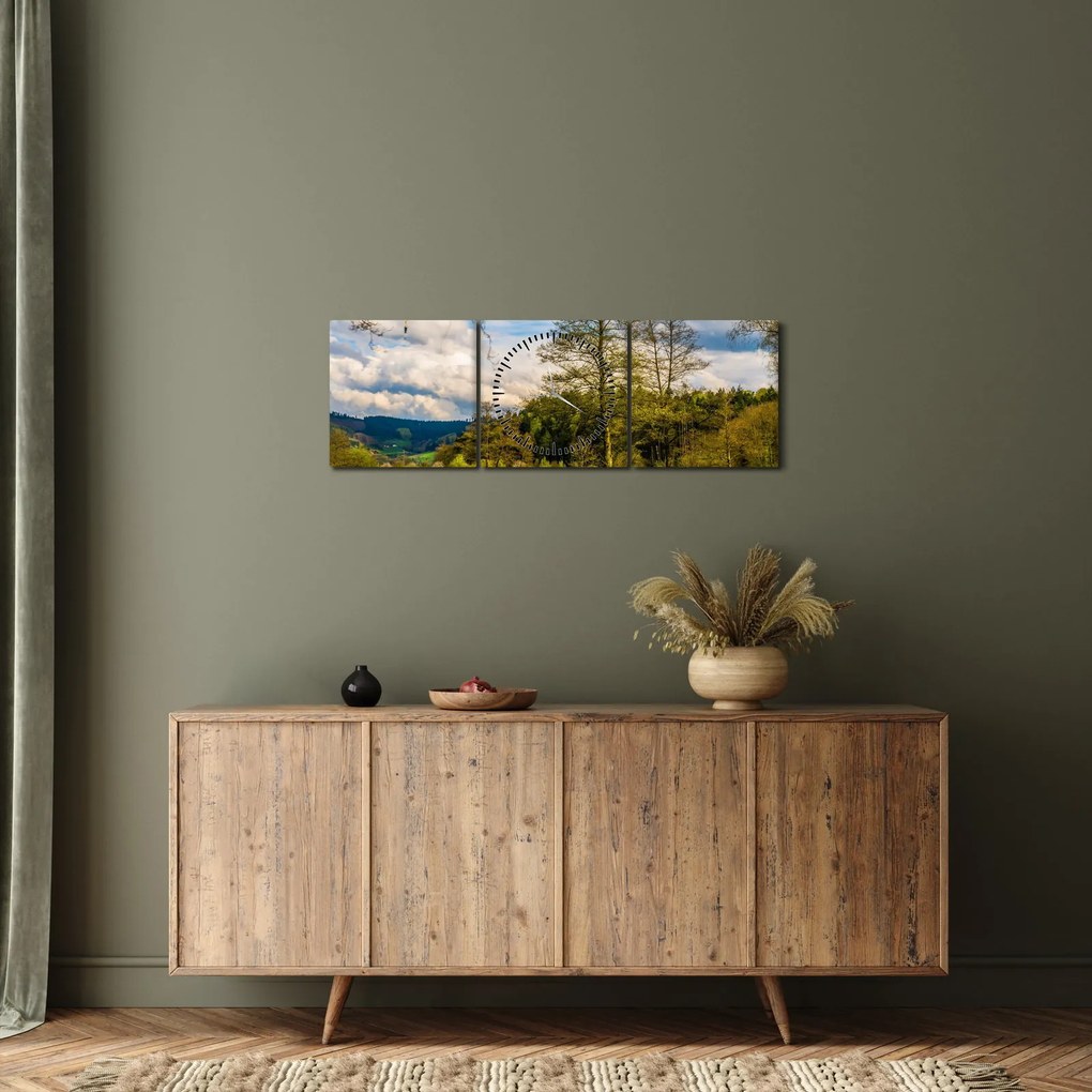 Obraz loďky pri jazere (s hodinami) (90x30 cm)