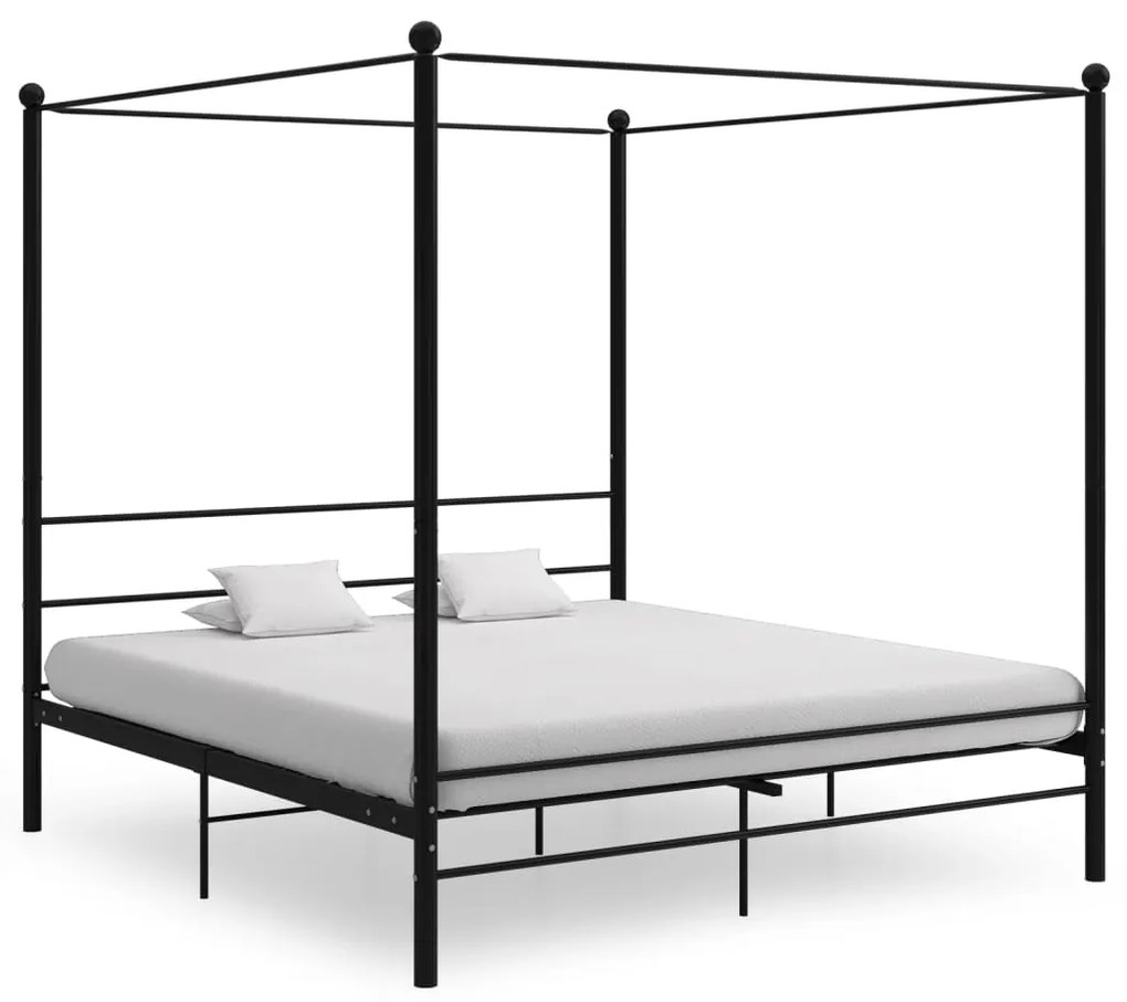 vidaXL Posteľný rám s baldachýnom čierny kov 200x200 cm