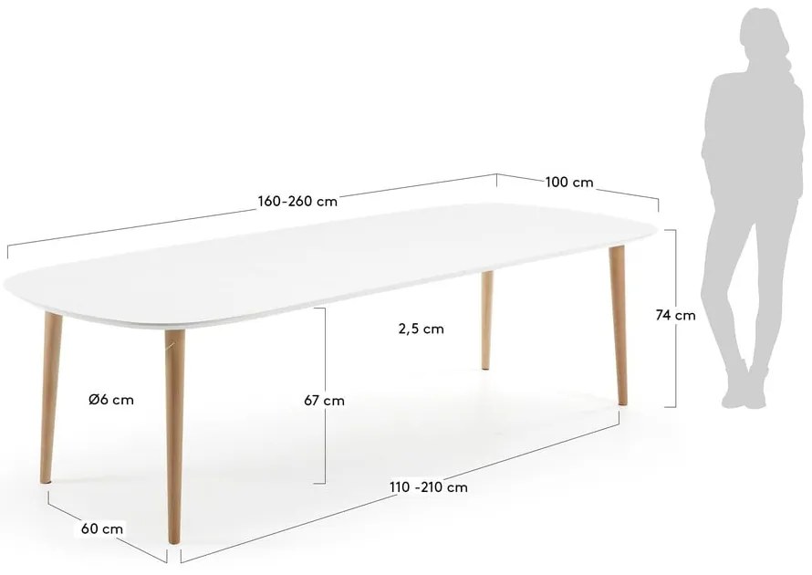 Biely rozkladací jedálenský stôl s bielou doskou 100x160 cm Oqui – Kave Home