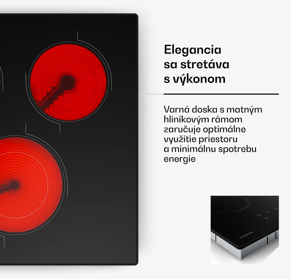 Klarstein Velaire sklokeramická varná doska, elegantná, minimalistická, kompaktná, 3 varné zóny, 4100 W, 45 cm