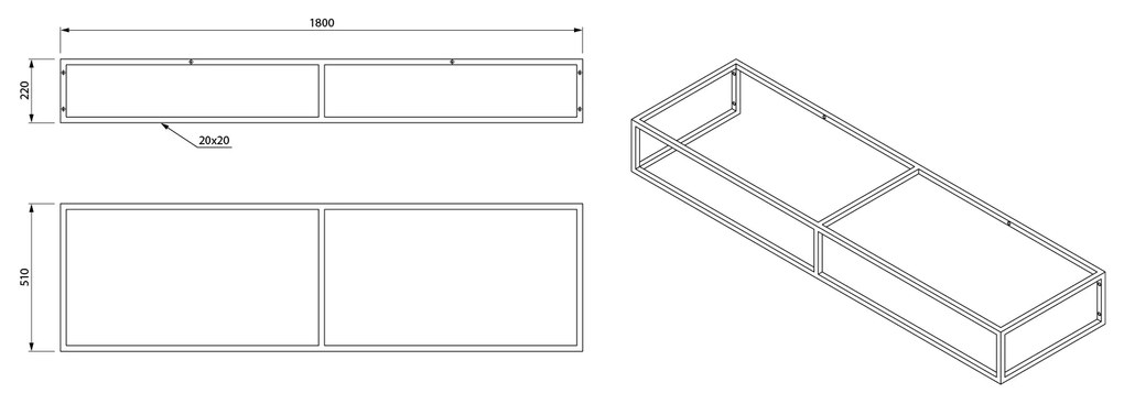 Sapho Sapho, SKA konzola pod umývadlo/dosku, 180x22x51cm, čierna matná, SKA880
