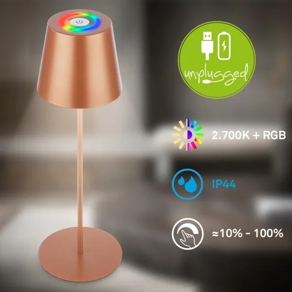 Briloner 7510013-LED RGB stmievateľná stolová lampa CALIDA 2,5W/5V IP44 1200mAh bronzová