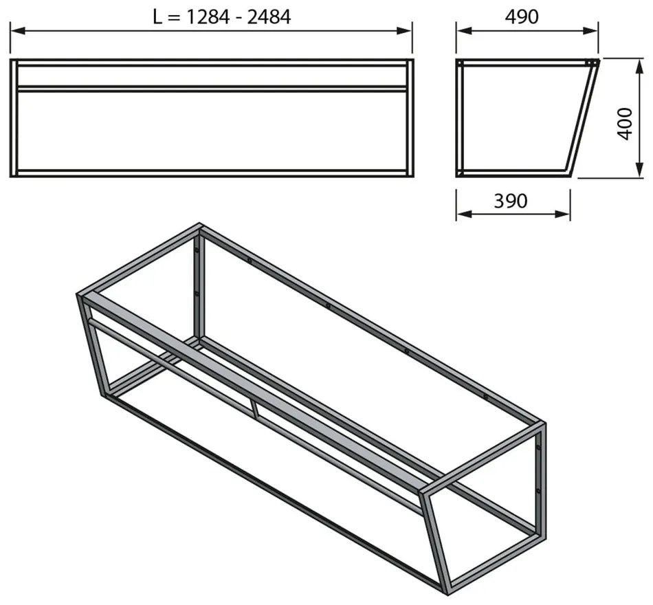 Biely/čierny kovový závesný podstavec pod umývadlo 218x40 cm Aruba – Sapho