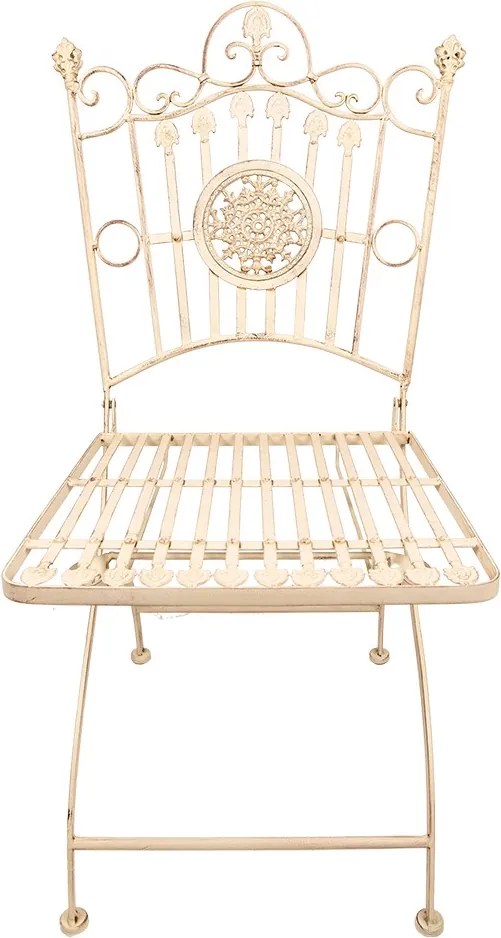 Béžovo-hnedá antik kovová stolička s ornamentom - 52*48*99 cm