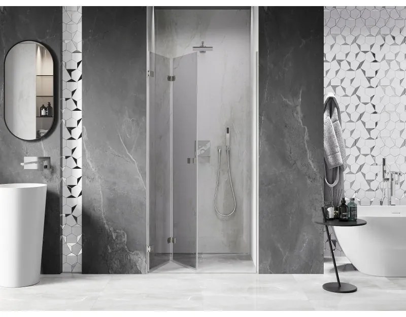 Mexen, Mexen Lunar-F skladacie ľavé sprchové dvere 95 cm, transparentné, brúsený nikel - 836-095-000-97-00-L