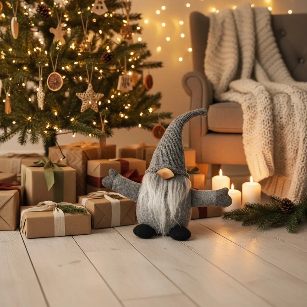 Vianočný škriatok ELF 045 - 35 cm sivý