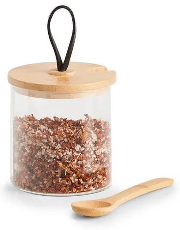 Zeller Present Sklenená dóza s bambusovým viečkom, koženým pútkom, lyžičkou, 320ml cukornička LATTE