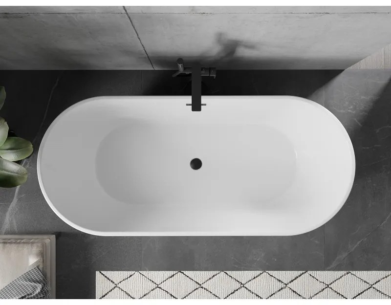 Mexen Flavia, voľne stojaca vaňa 150 x 75 cm, biela, čierny matný prepad, 54031507500-70