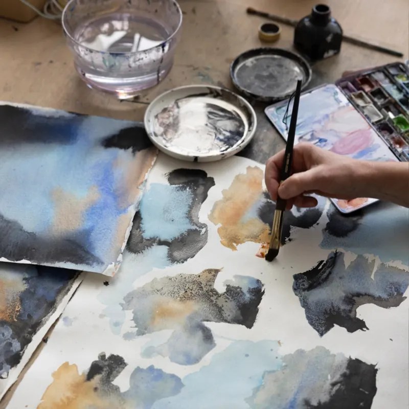 Ľanová obliečka na vankúš Saaga 45x45, modrá