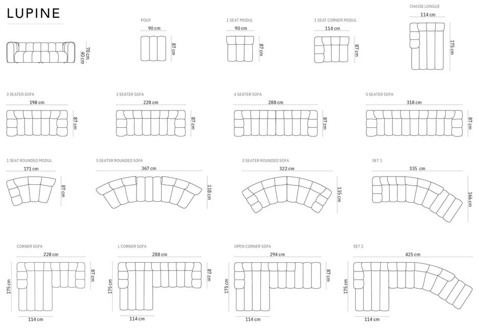 Krémovobiely modul pohovky (ľavý roh) Lupine – Micadoni Home