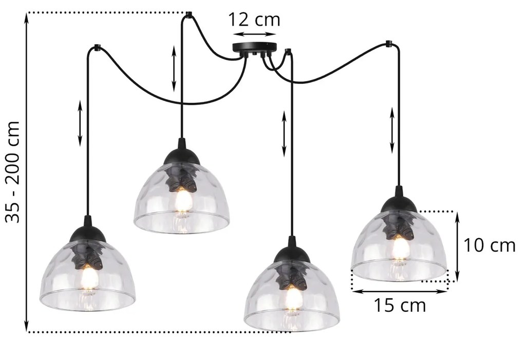 Závesné svietidlo Venice Spider, 4x číre sklenené tienidlo