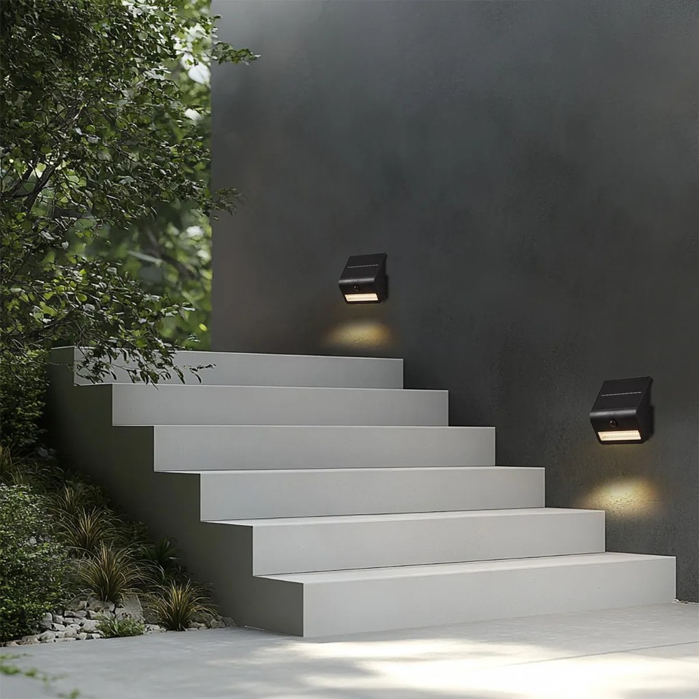 Vonkajšie nástenné svietidlo čierne vrátane LED IP54 s pohybovým senzorom solárne - Floody