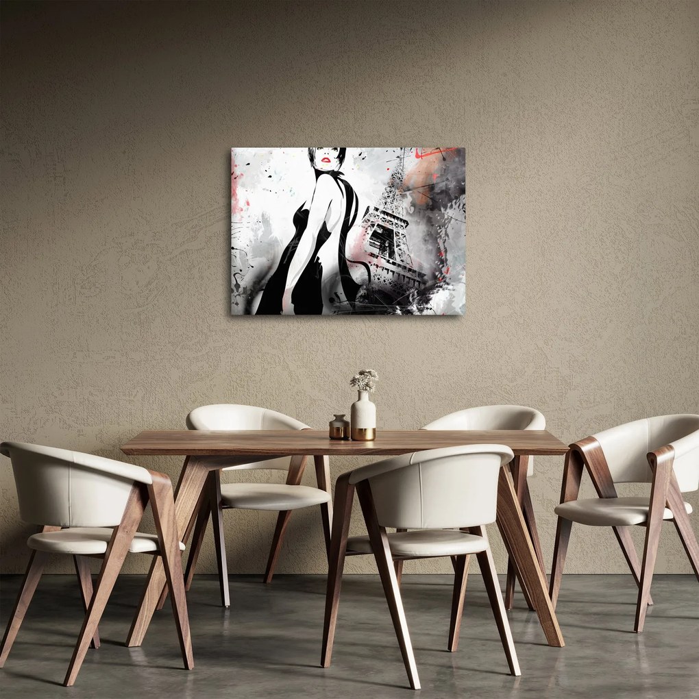 Obraz - Lady a Eiffelova veža (70x50 cm)