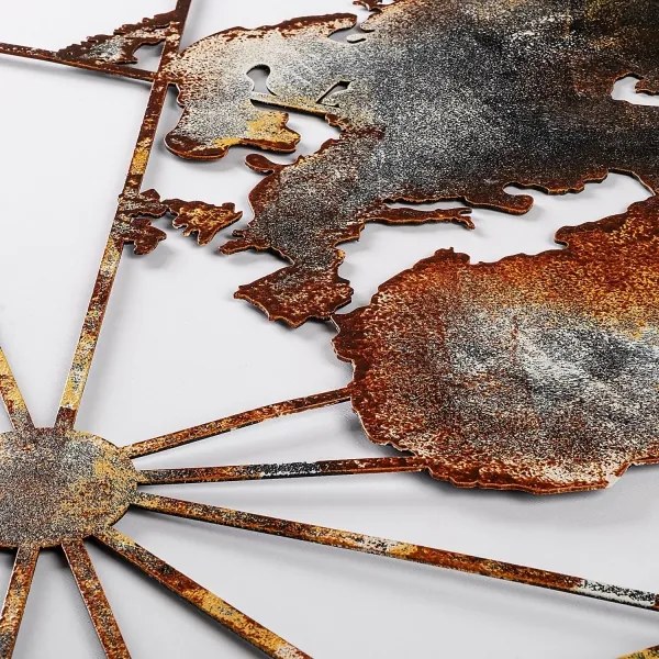 Nástenná dekorácia 120x60 cm mapa sveta kov