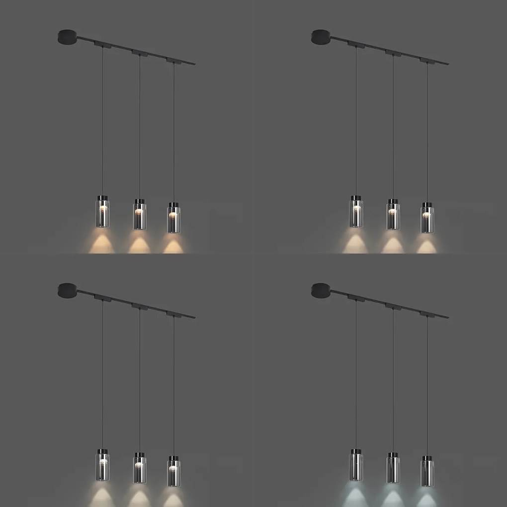 Moderný koľajnicový systém s 3 čiernymi závesnými svetlami 1-fázový - Magnetic Vance