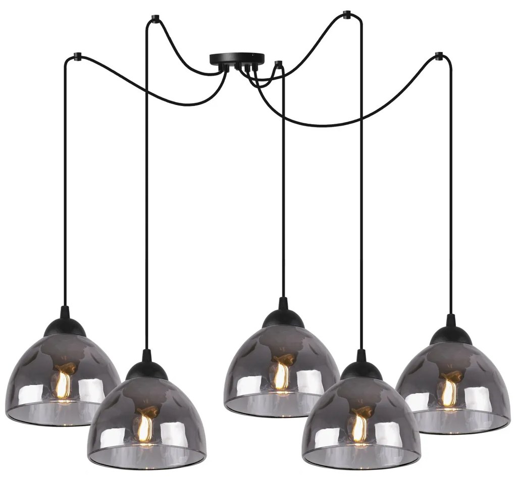 Závesné svietidlo Venice Spider, 5x grafitové sklenené tienidlo