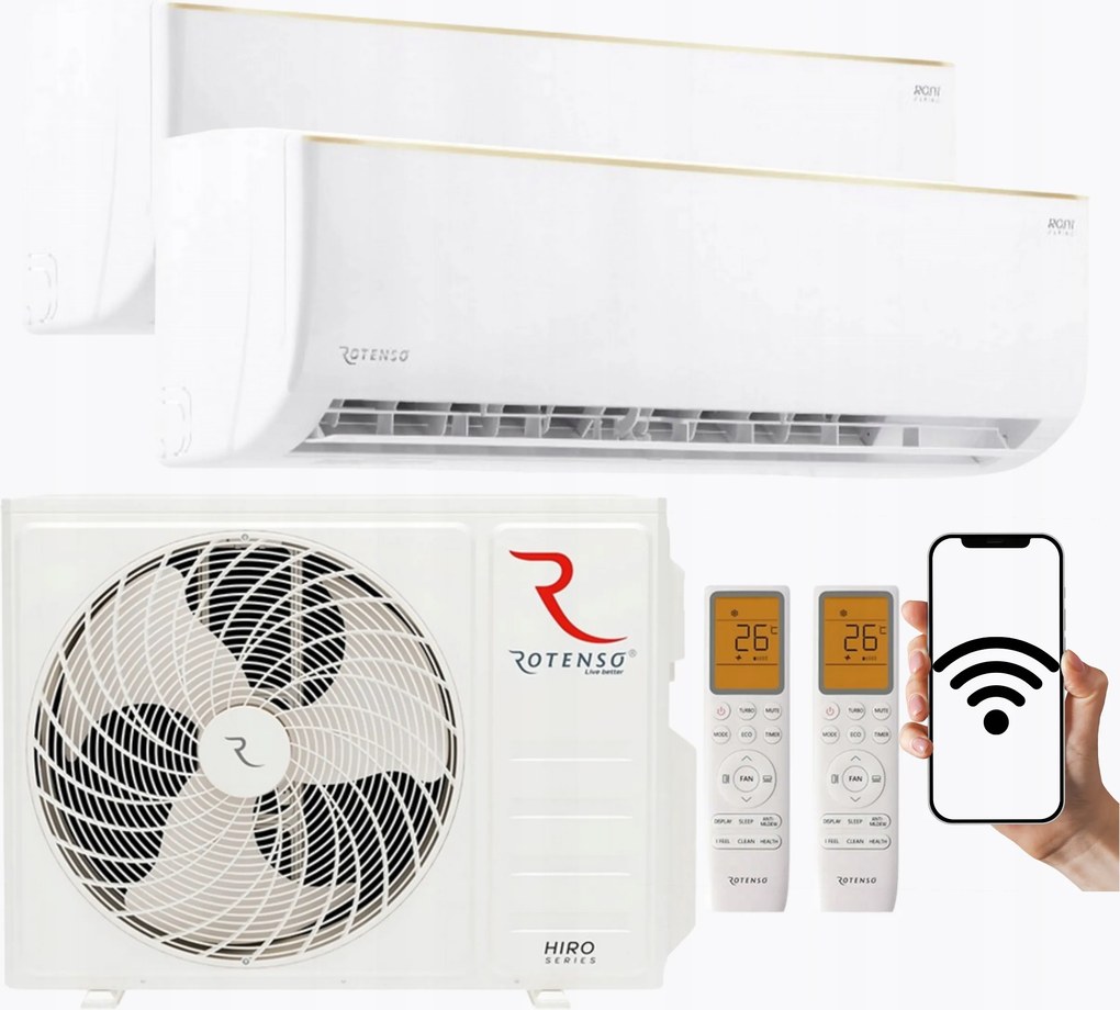 Nástenný klimatizátor Rotenso Roni Multisplit 2x2,6 kW Wifi Funkcia Ohrievania