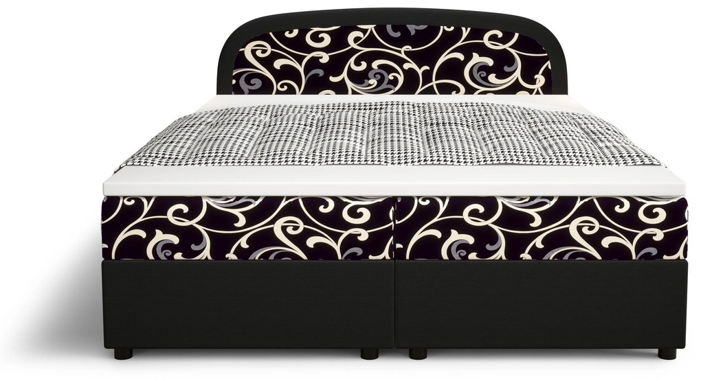 Manželská posteľ Boxspring 160 cm Brick (čierna + vzor kvet) (s matracom a úložným priestorom). Vlastná spoľahlivá doprava až k Vám domov. 1046406