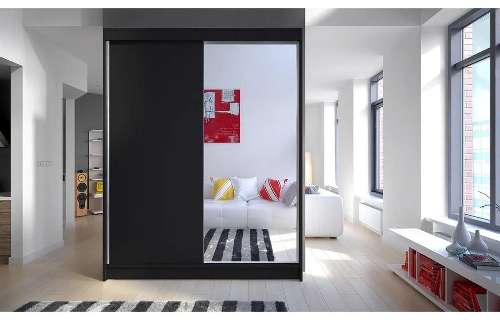Skriňa s posuvnými dverami Belgia I, Farby: čierna / čierna + zrkadlo, Osvetlenie: bez osvetlenia