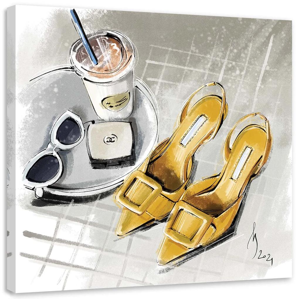 Gario Obraz na plátne Chanel Žlté topánky Módna káva - Irina Sadykova Rozmery: 30 x 30 cm