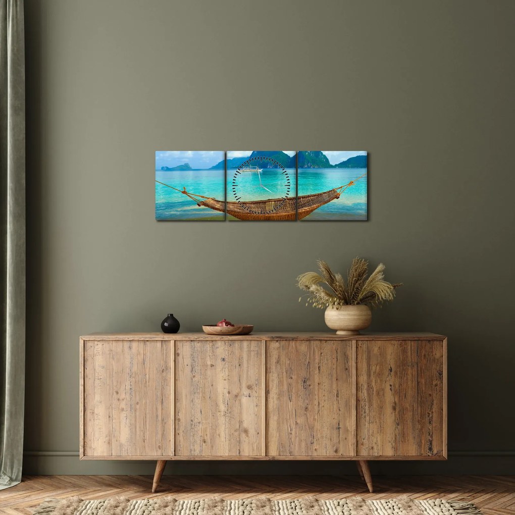 Obrázok hojdacej siete na pláži 3 (s hodinami) (90x30 cm)
