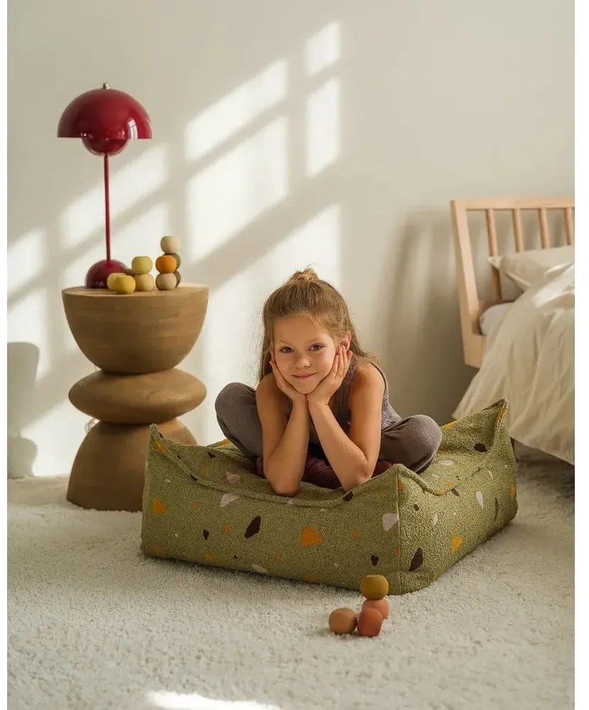 Zelený detský sedací vak z textílie buklé/ženilkový Terrazzo Square – Wigiwama