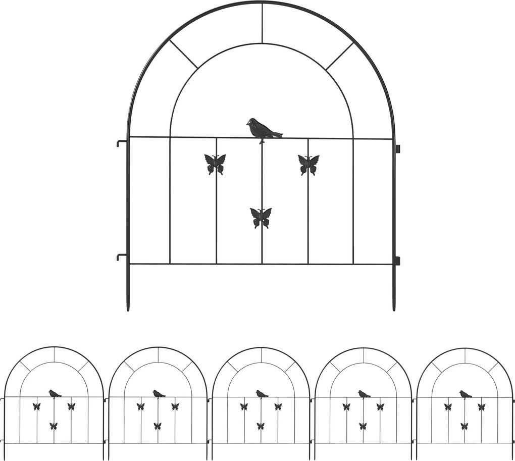 Outsunny Záhradný Plot Z ocele 300 cm x 70 cm Vysoký Dekoratívny Mriežkový Plot Sada Plotových Panelov Plot pre Psy Horný Oblúk Plot pre Psy Krajinný