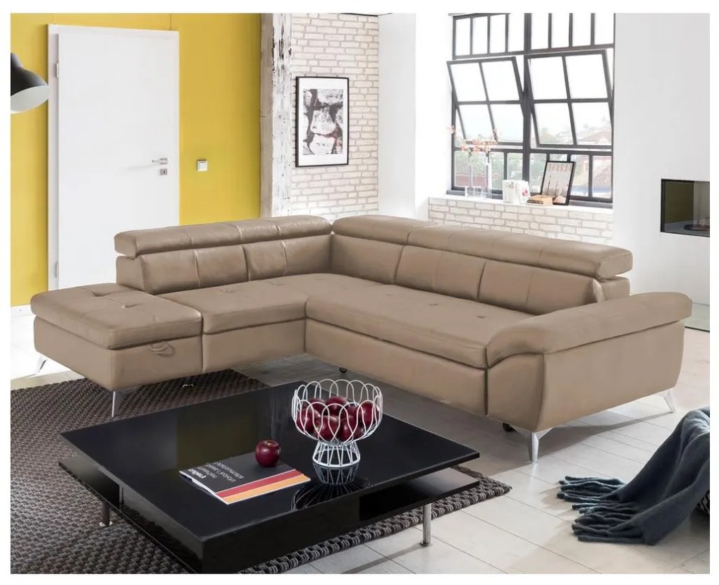 Kožená rohová sedacia súprava SALERNO II L, ľavá, hnedá, rozkladacia