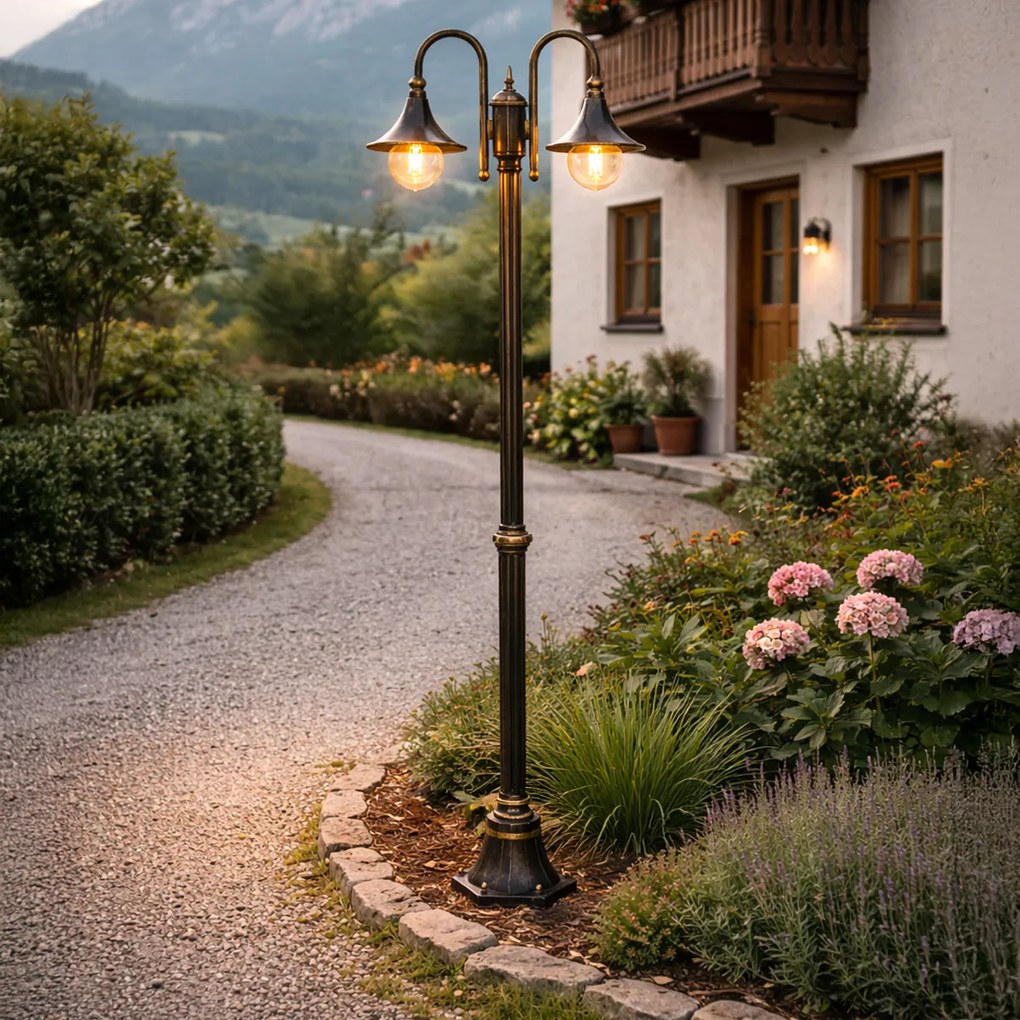 Klasická vonkajšia lampa čierna so zlatou 200 cm IP44 - Daphne