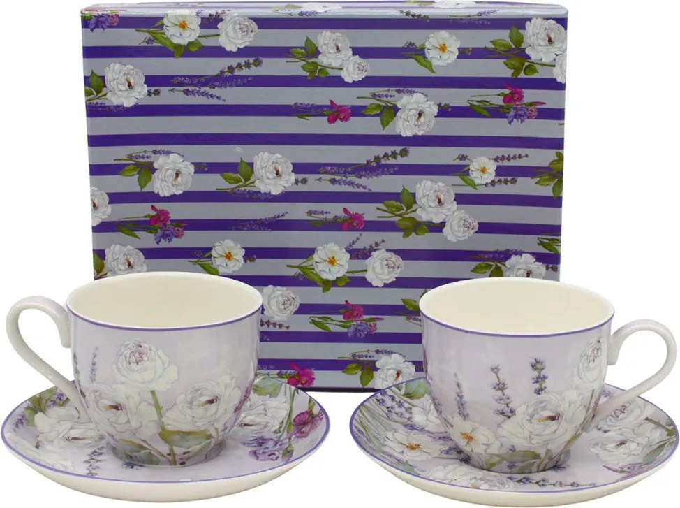 Home Elements Šálky s podšálkami 2 x 270 ml, Levanduľa