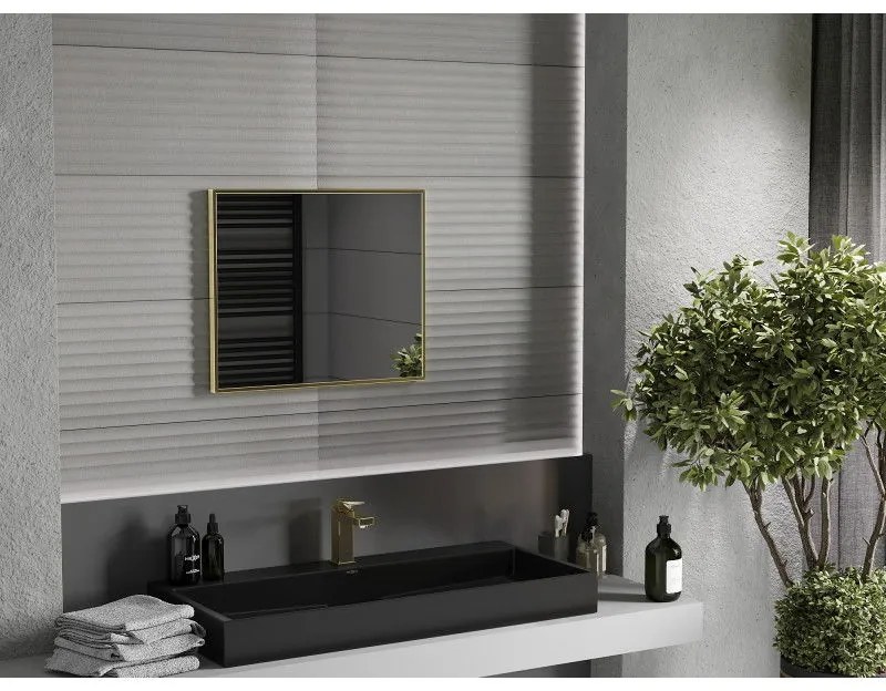Mexen Loft, obdĺžnikové kúpeľňové zrkadlo 60 x 50 cm, farba rámu zlatá lesklá, 9852-060-050-000-50