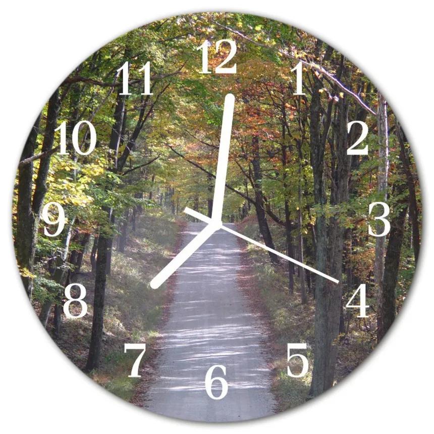 Sklenené hodiny okrúhle Lesná cesta fi 30 cm