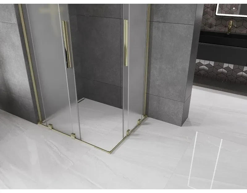 Mexen Velar L Duo, sprchový kút s posuvnými dverami 100 x 90 cm, 8mm sklo námraza, zlatá lesklá, 871-100-090-02-33-50