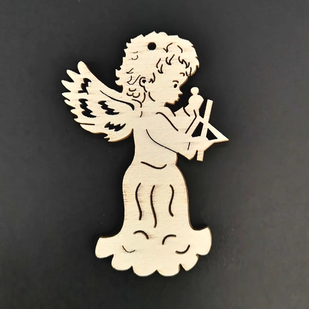 AMADEA Drevená ozdoba anjel s trianglom 8 cm