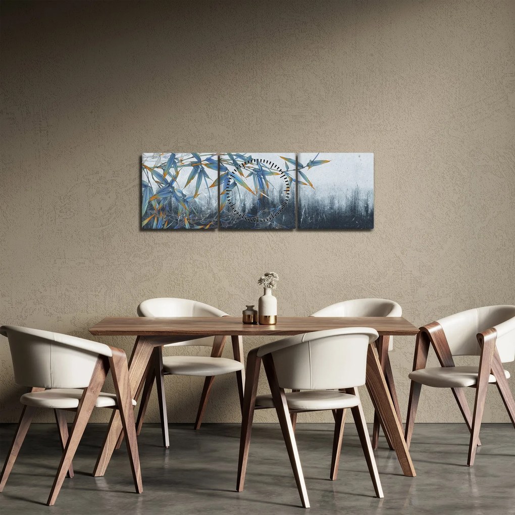 Obraz - Bambus na stene (s hodinami) (90x30 cm)