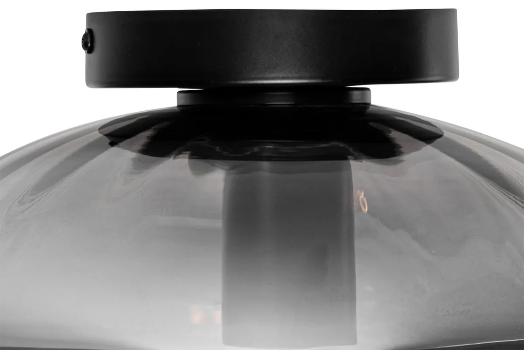 Stropné svietidlo v štýle Art Deco čierne s dymovým sklom - Ayesha